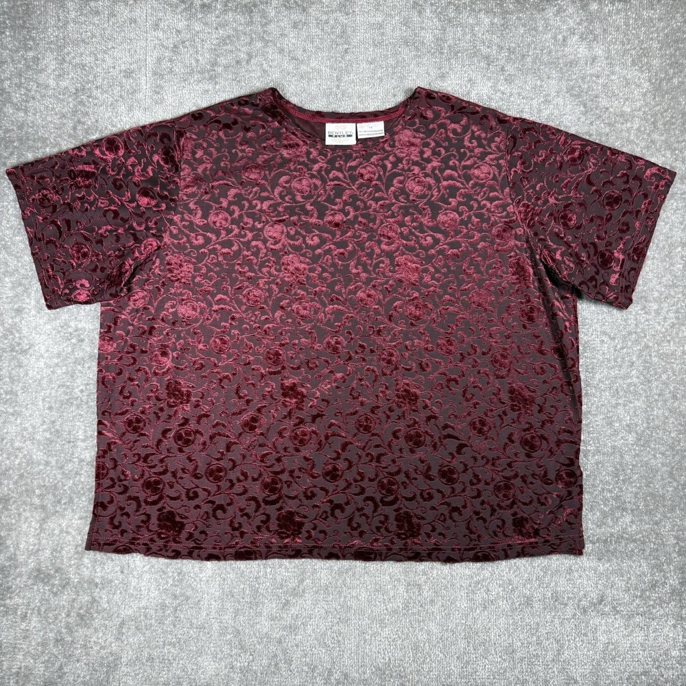 VTG TR Bentley Plus Top Women's 1X Red Jacquard Short Sleeve Dark Academia Goth